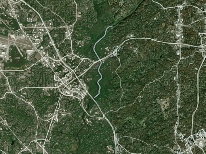 Map of Chattahoochee Delayed Harvest with 2 gauge locations.