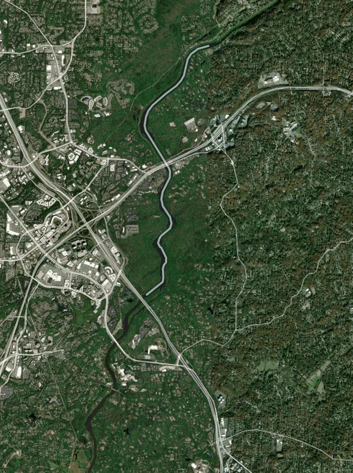 Map of Chattahoochee Delayed Harvest with 2 gauge locations.
