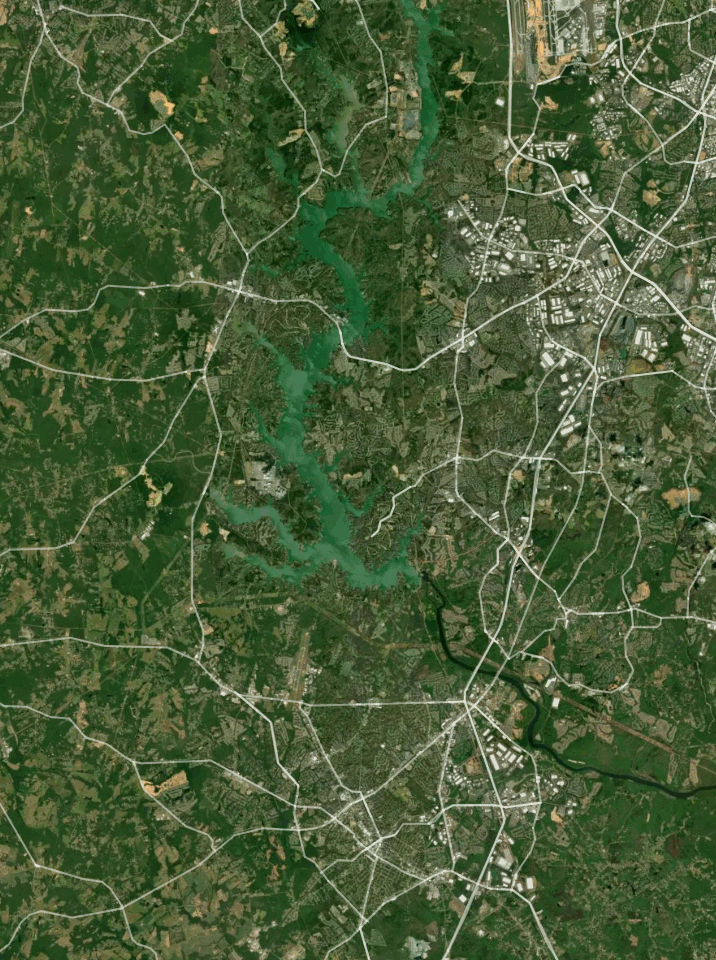 Map of Lake Wylie with 2 gauge locations.