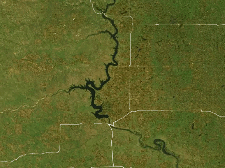 Map of Lake Oahe with 1 gauge location.
