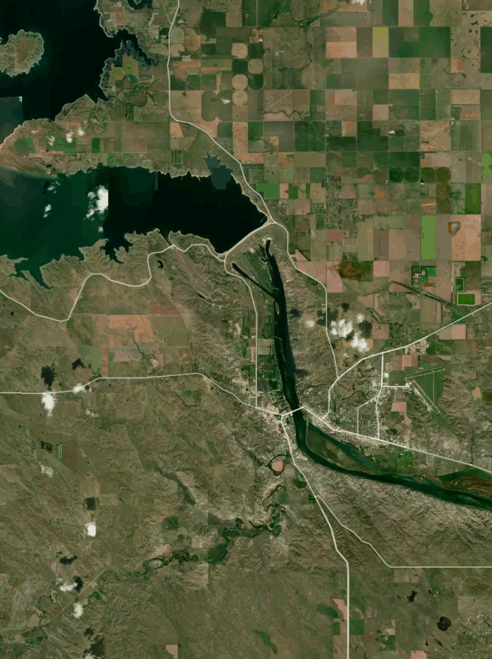 Map of Lake Oahe with 1 gauge location.