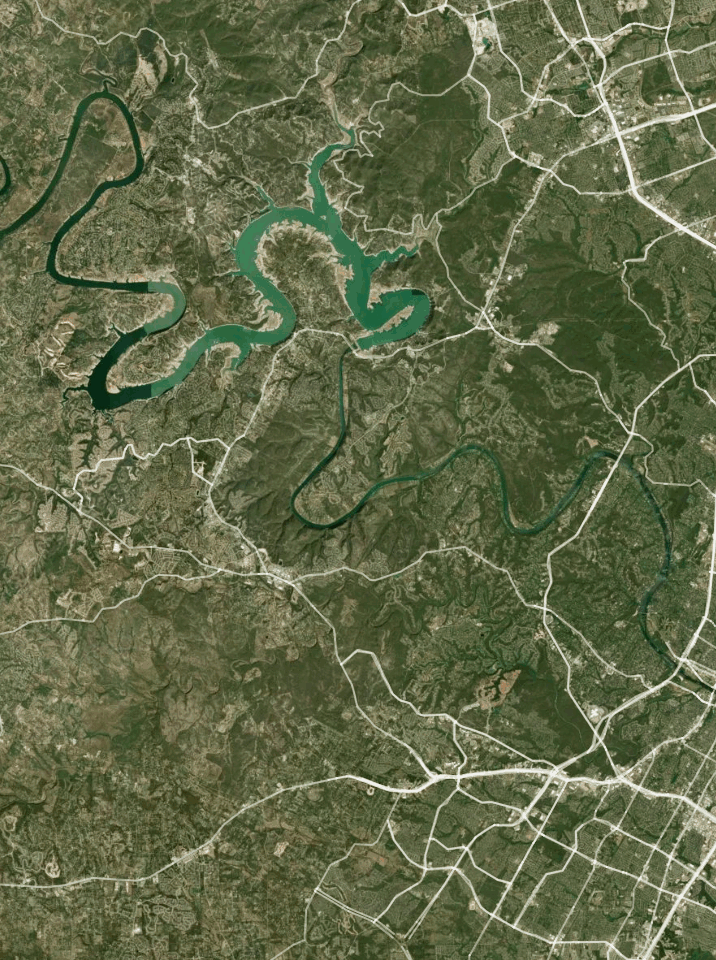 Map of Lake Travis with 1 gauge location.