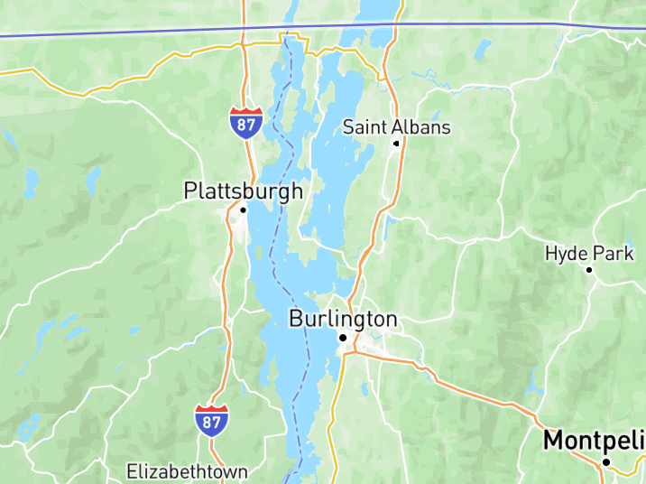 Map of Lake Champlain with 1 gauge location.