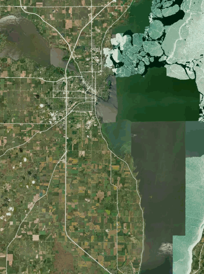 Map of Lake Winnebago with 1 gauge location.